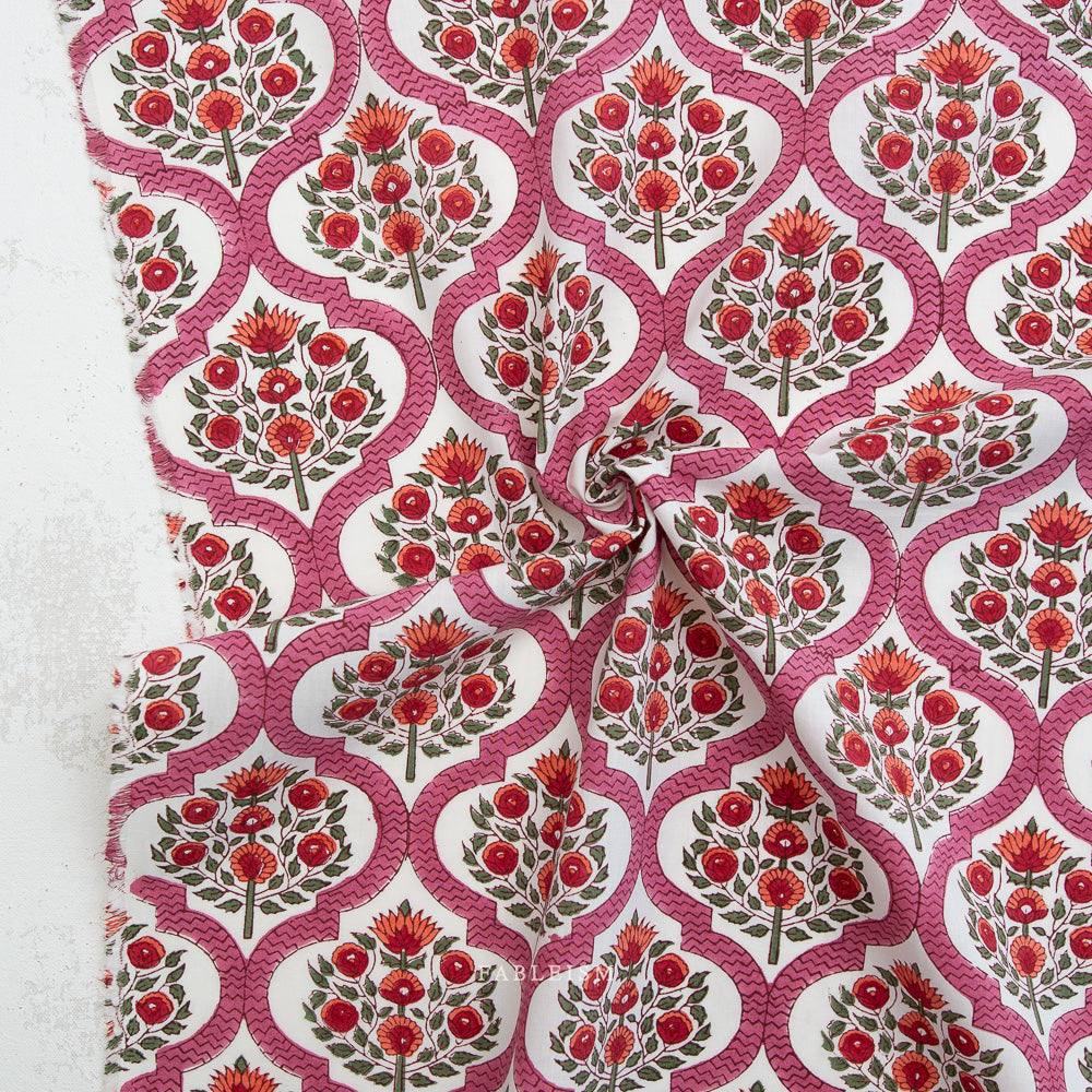 Indian Block Prints by the 1/4 Yard - Lattice Floral Pink