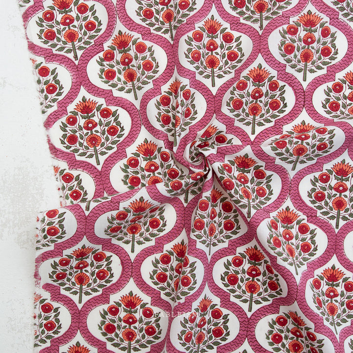 Indian Block Prints by the 1/4 Yard - Lattice Floral Pink