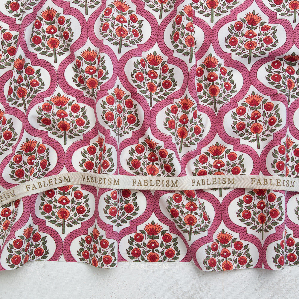 Indian Block Prints by the 1/4 Yard - Lattice Floral Pink