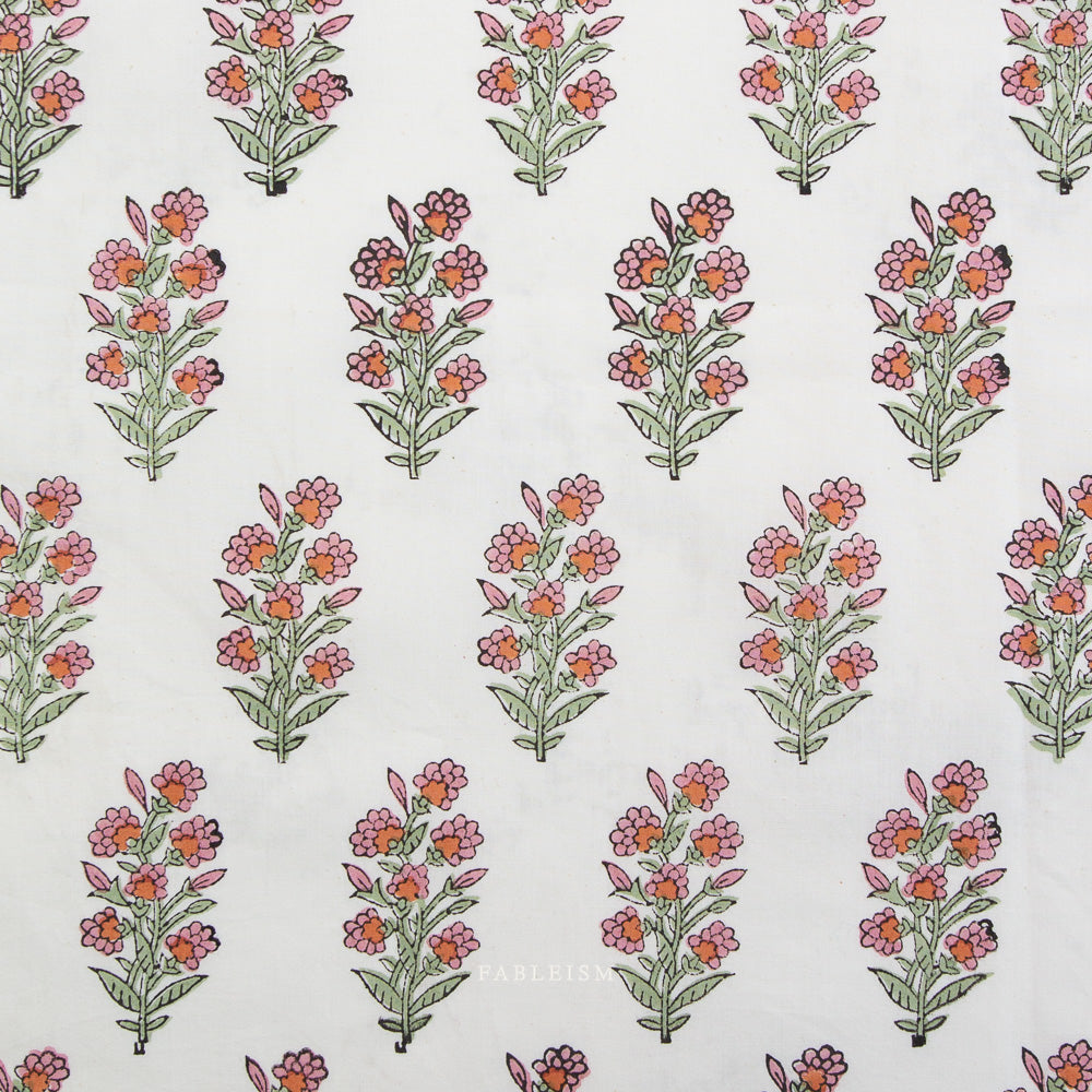 Indian Block Prints by the 1/4 Yard - Wild Floral Blushing