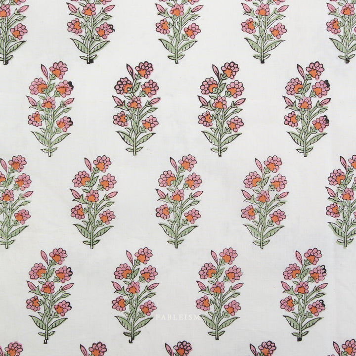 Indian Block Prints by the 1/4 Yard - Wild Floral Blushing