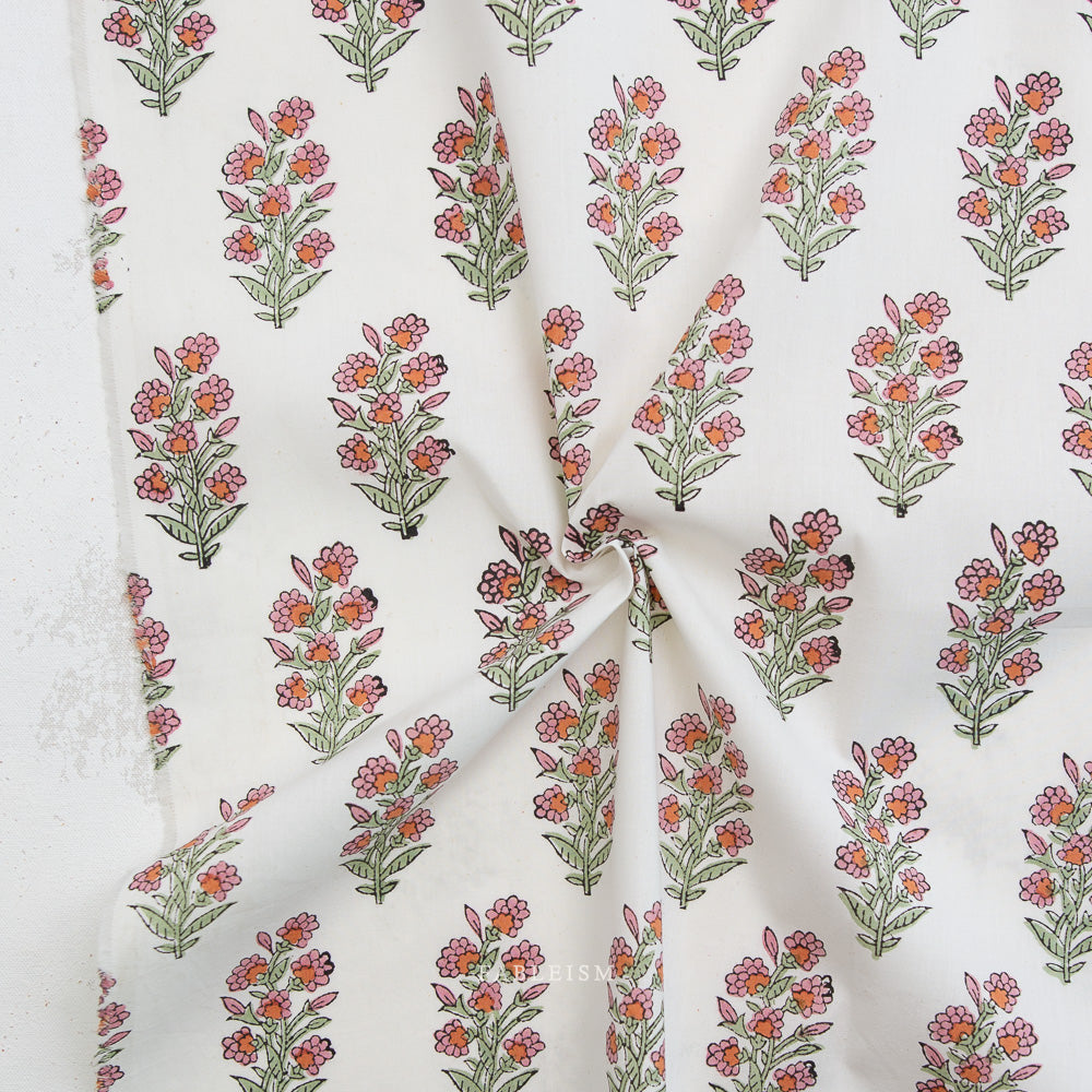 Indian Block Prints by the 1/4 Yard - Wild Floral Blushing