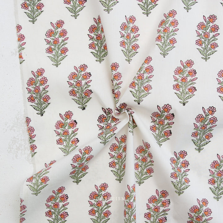 Indian Block Prints by the 1/4 Yard - Wild Floral Blushing