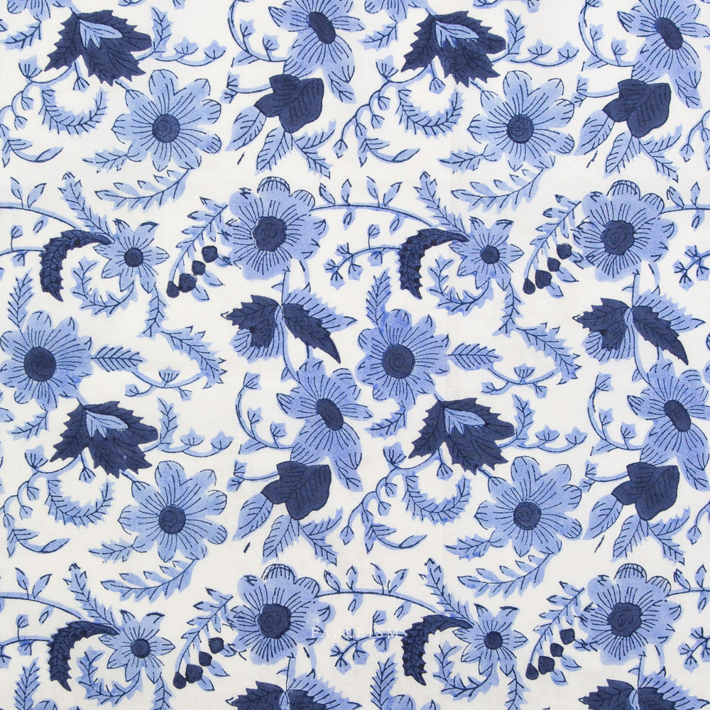 Indian Block Prints by the 1/4 Yard - Country Floral Blue
