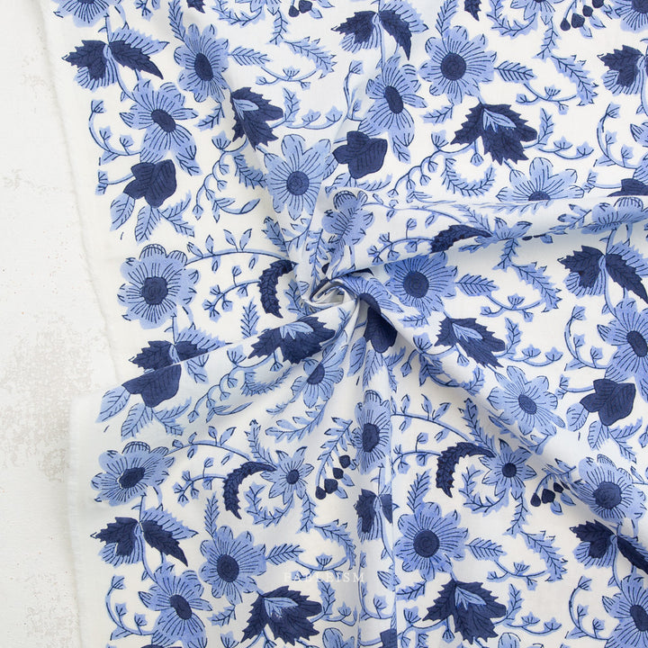 Indian Block Prints by the 1/4 Yard - Country Floral Blue