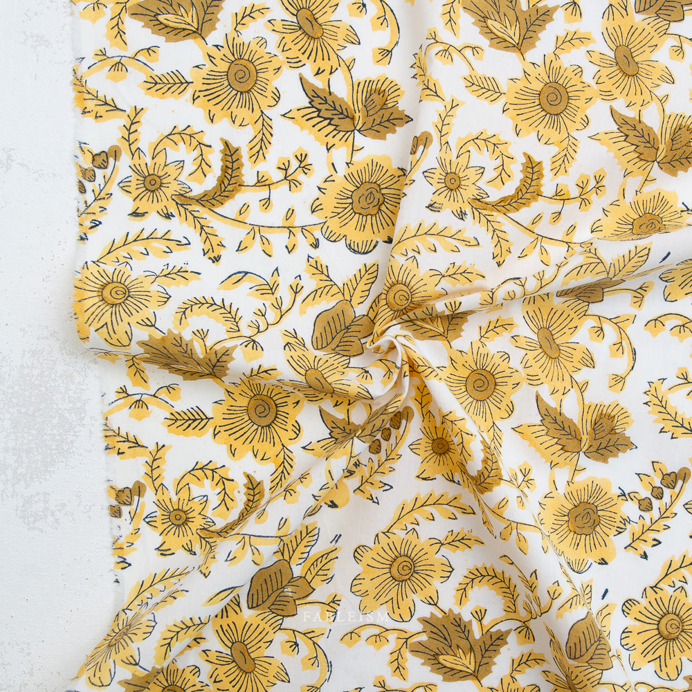 Indian Block Prints by the 1/4 Yard - Country Floral Yellow