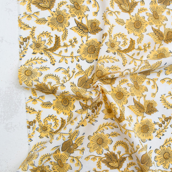 Indian Block Prints by the 1/4 Yard - Country Floral Yellow