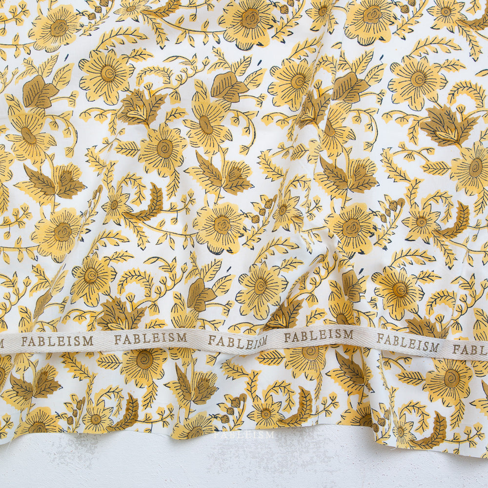 Indian Block Prints by the 1/4 Yard - Country Floral Yellow