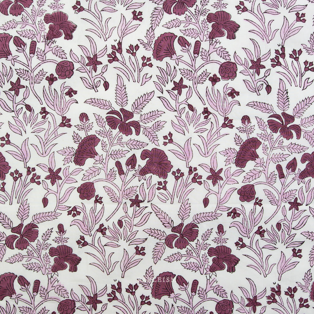 Indian Block Prints by the 1/4 Yard - Cozy Floral Purple