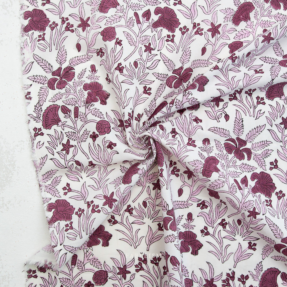 Indian Block Prints by the 1/4 Yard - Cozy Floral Purple