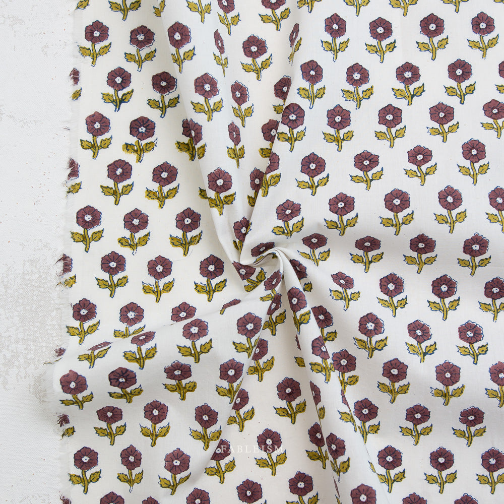 Indian Block Prints by the 1/4 Yard - Flowerling Eggplant