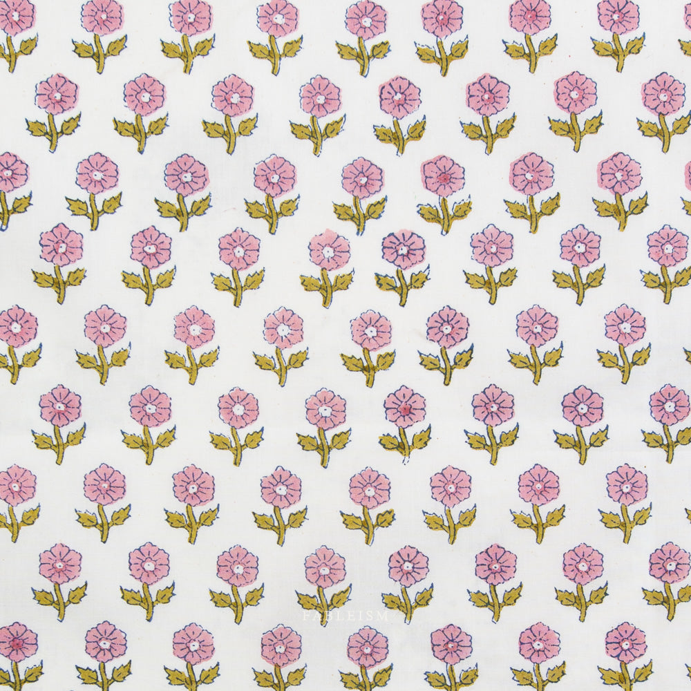 Indian Block Prints by the 1/4 Yard - Flowerling Pink