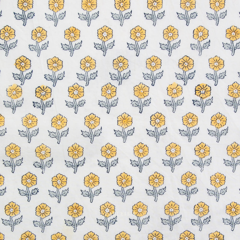 Indian Block Prints by the 1/4 Yard - Flowerling Yellow