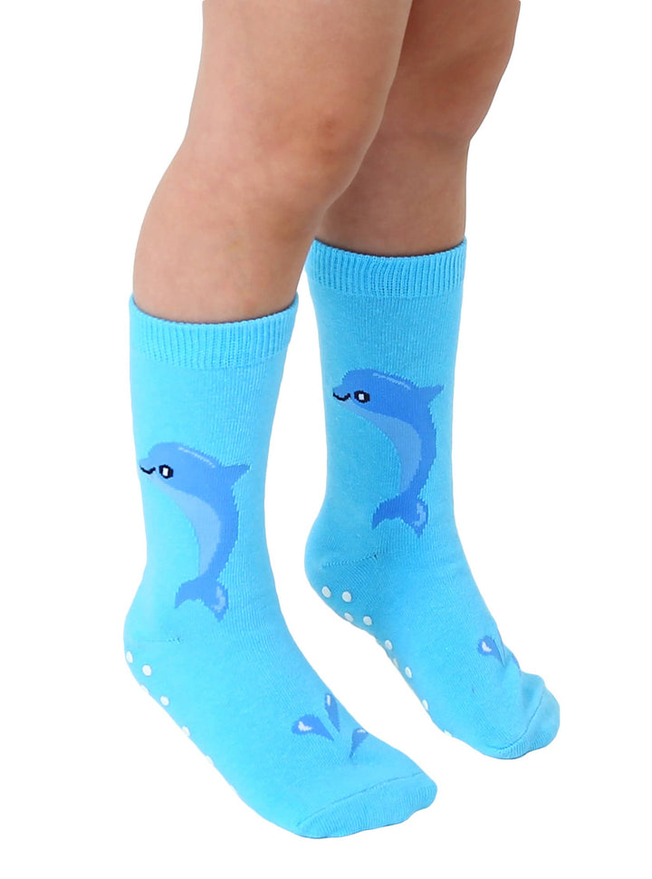 3D Packaged Crew Socks - Kids - Dolphin at Play - Blue