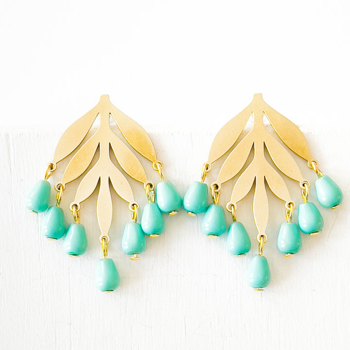 Turquoise Beaded Botanical Chandelier Studs