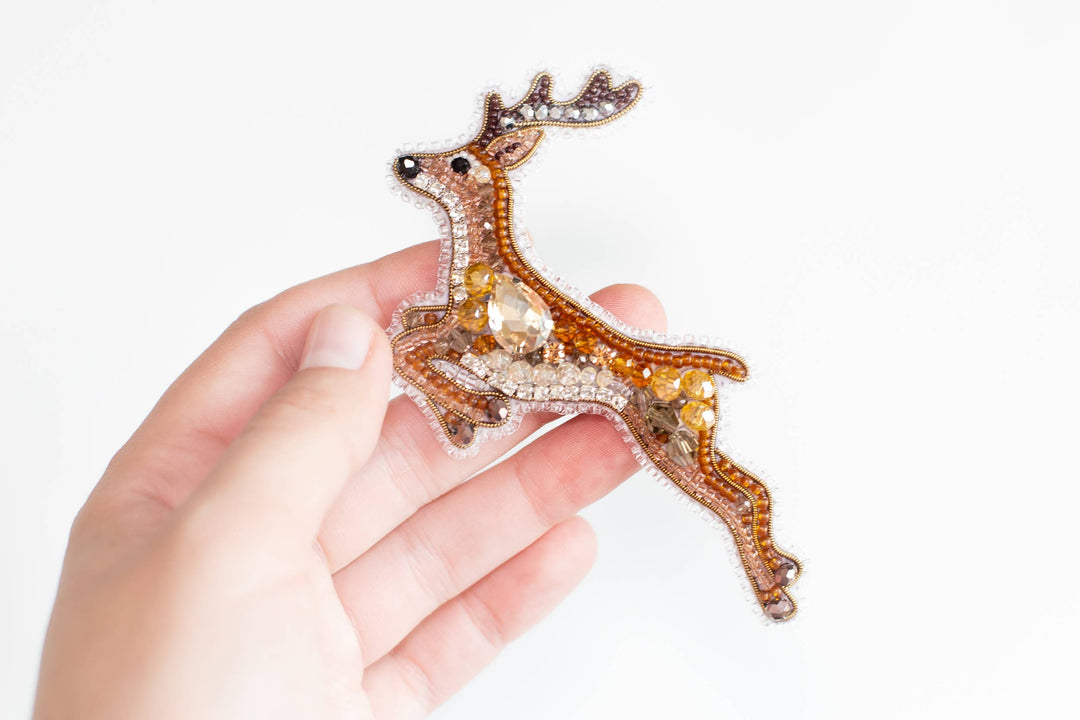 Deer Brooch Bead Embroidery Kit: DIY Animal Jewelry Making