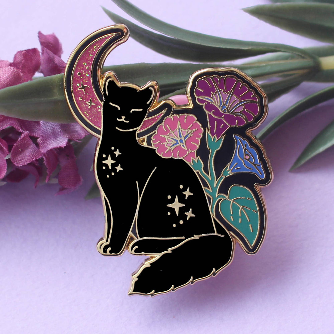 Morning Glory Cat Enamel Pin: Bisexual Pride