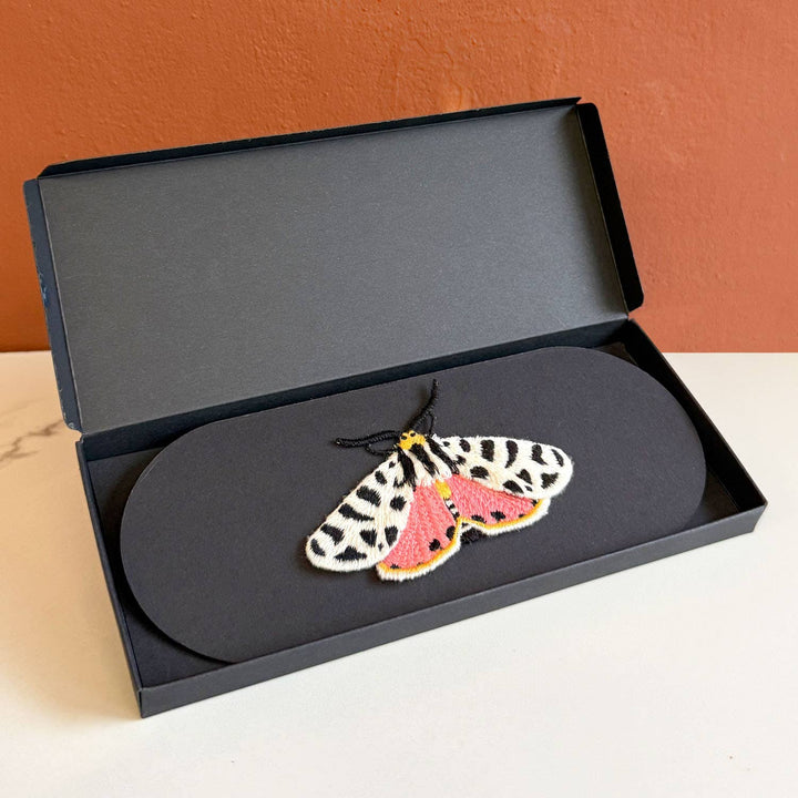 🐯 Tiger Moth Embroidered Brooch – Nature Pin