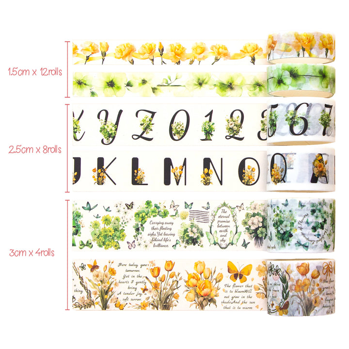 Alphabet Garden Washi Tape Set - 24 Rolls