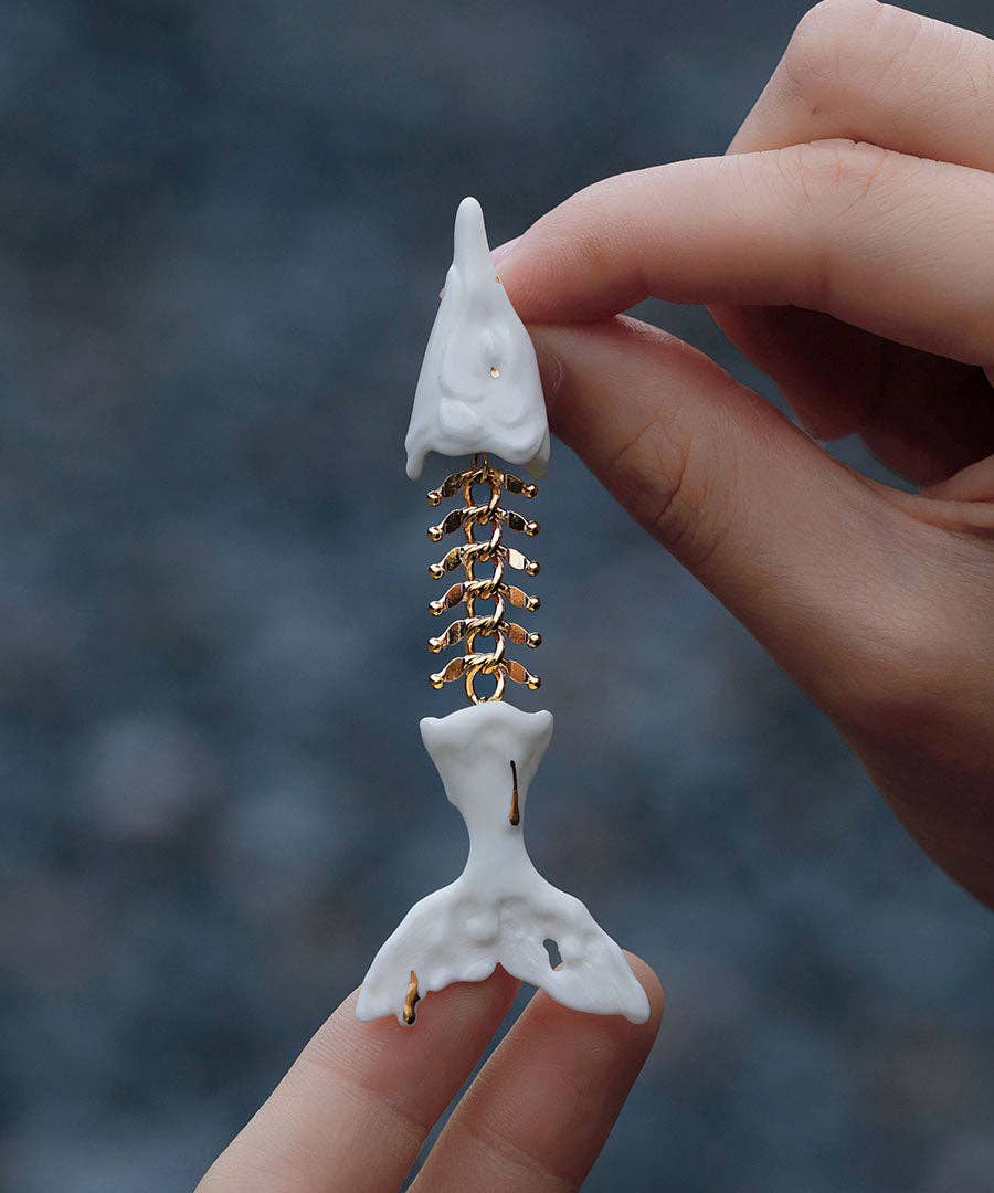 YIHE Ceramic Brooches "Fish, Bone, Fish"