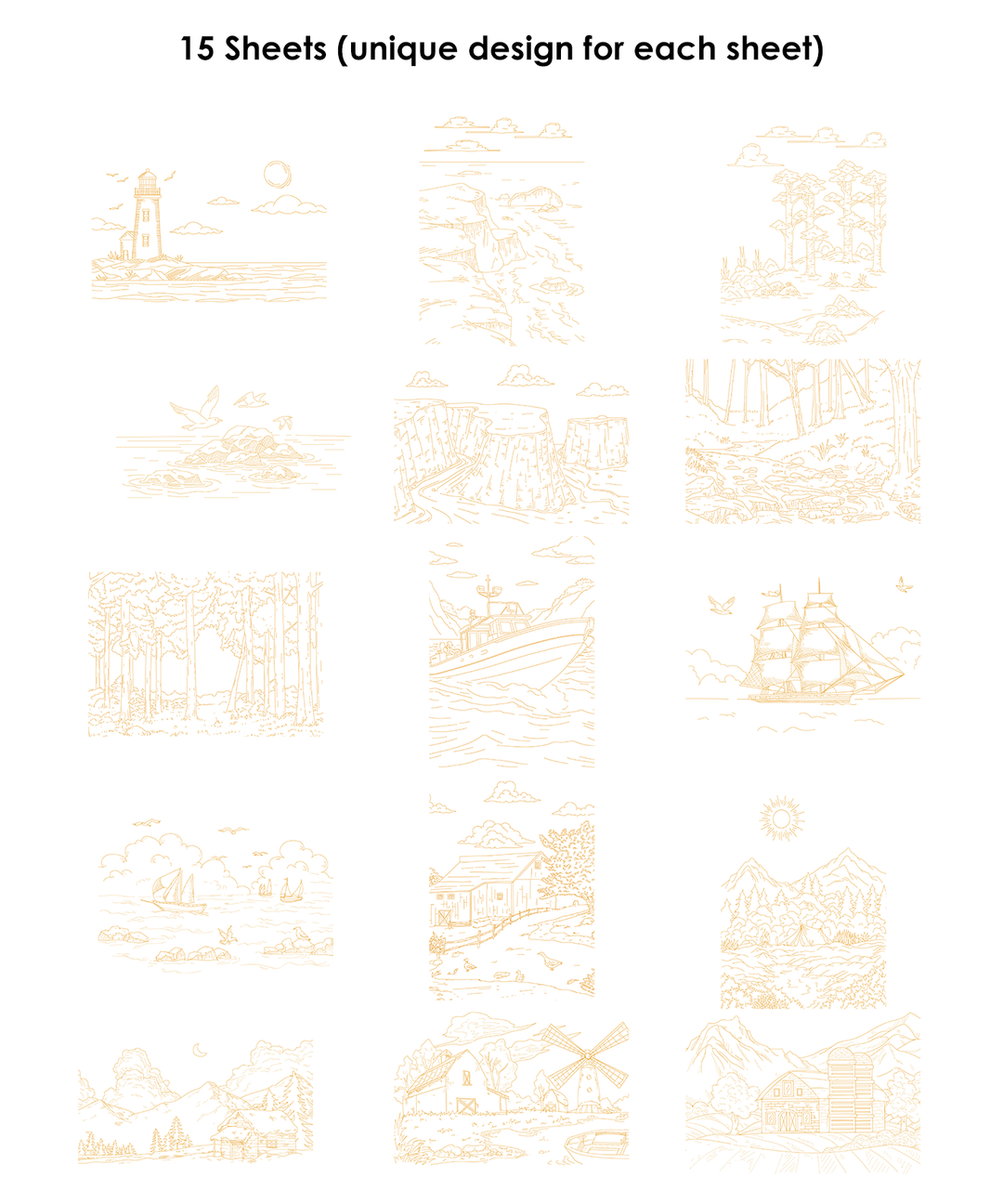 Landscape-Themed Watercolor Coloring Book