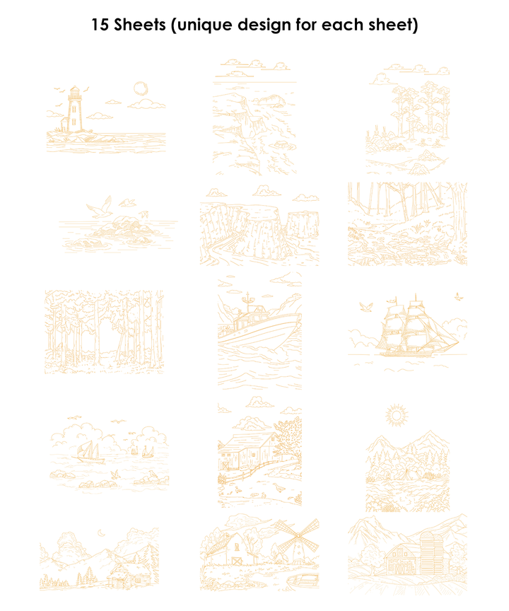Landscape-Themed Watercolor Coloring Book