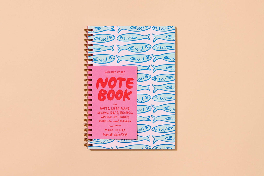 Letterpress A5 Lined Spiral Notebook—Sardine Fish