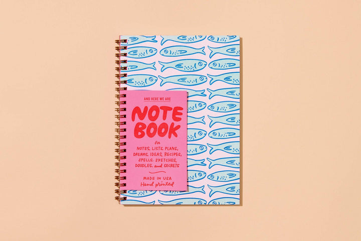 Letterpress A5 Lined Spiral Notebook—Sardine Fish