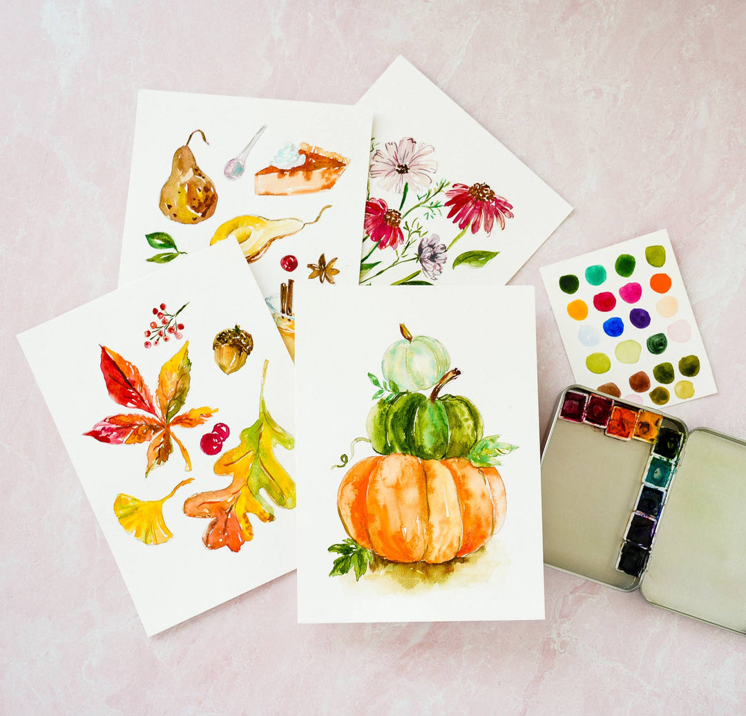 Watercolor Kit with Brush – DIY Fall-Themed Painting Set