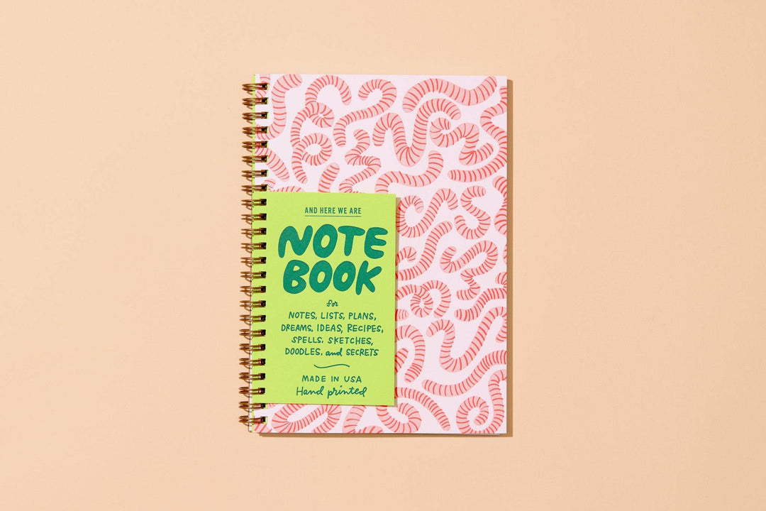 Letterpress A5 Spiral Notebook—Worms (Bugs, Nature, Kids)