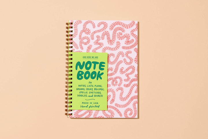 Letterpress A5 Spiral Notebook—Worms (Bugs, Nature, Kids)
