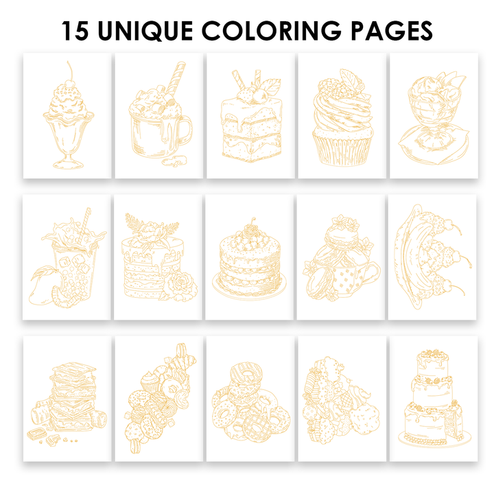 15 Sheets 140LB Dessert-Themed Watercolor Coloring Book