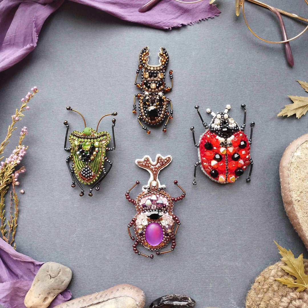 Set of 4 Bead Embroidery Kit: DIY Insect Brooches