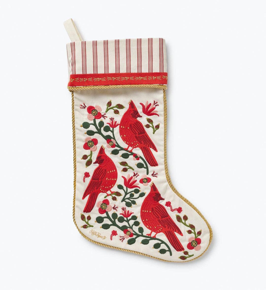 Cardinals Embroidered Stocking