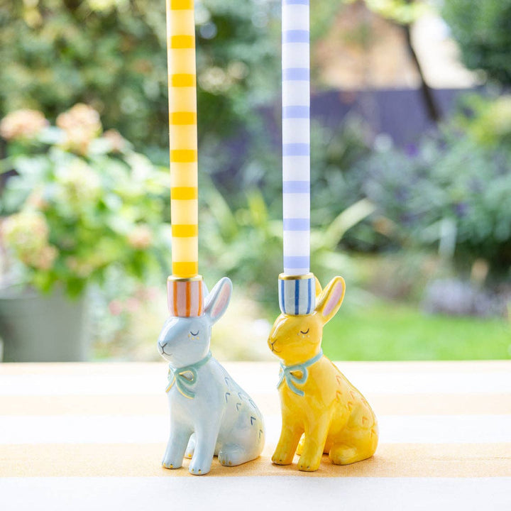 Hand-Painted Bunnies Ceramic Candle Holders | Easter Decor |
