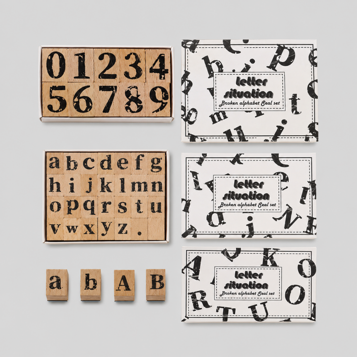 Vintage Number &amp; Letter Wooden Rubber Stamp Set