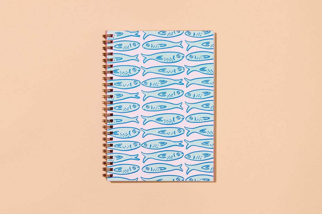 Letterpress A5 Lined Spiral Notebook—Sardine Fish
