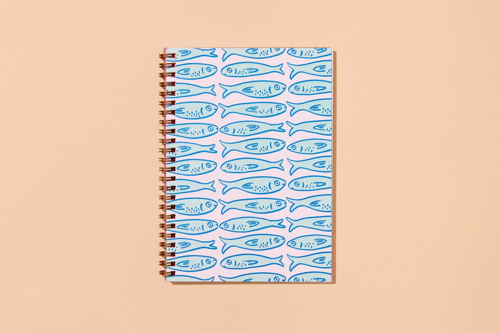Letterpress A5 Lined Spiral Notebook—Sardine Fish