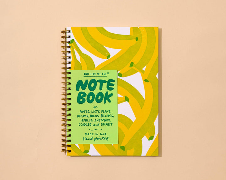 Letterpress A5 Lined Spiral Notebook—Bananas (Pop Art)