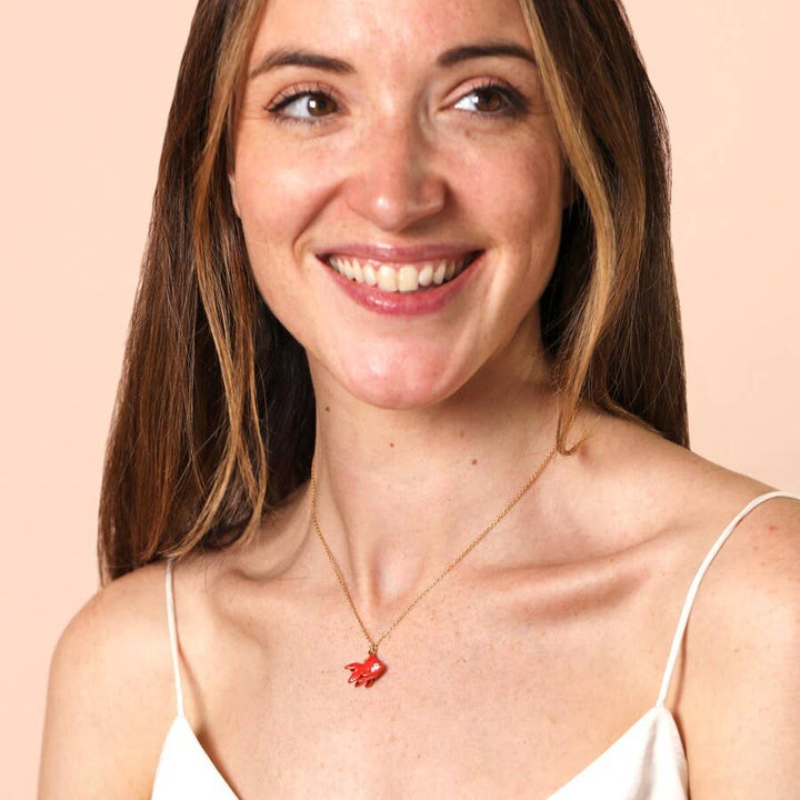 Red Goldfish Pendant Necklace in Gold