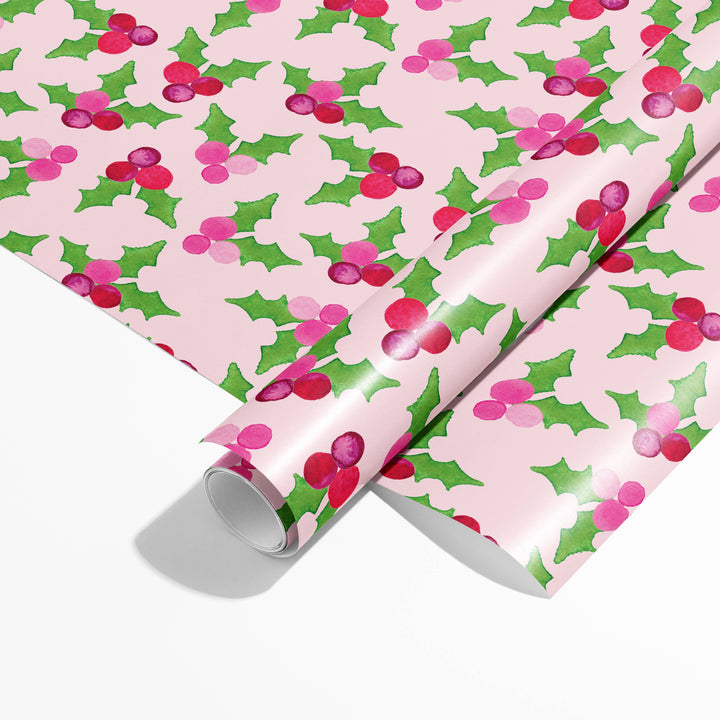 Pink Holly Berries Gift Wrap