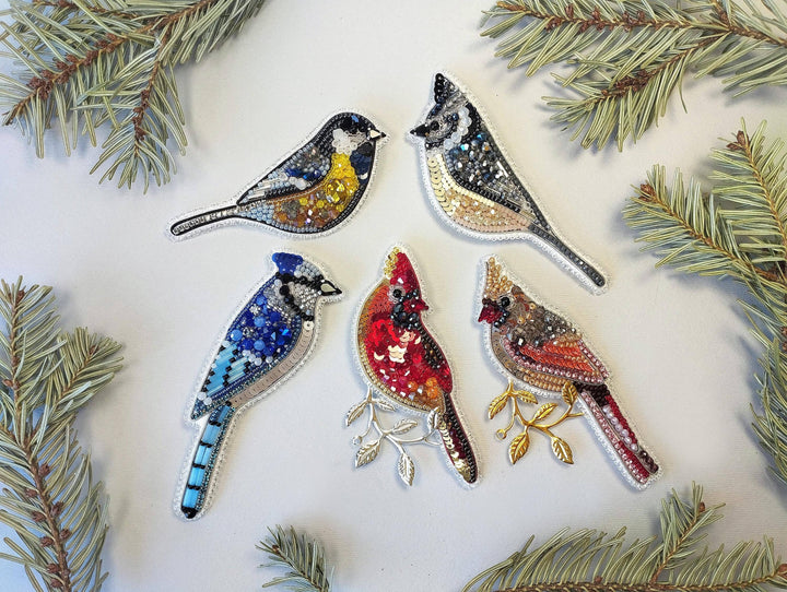 Set Of 5 Forest Bird Brooch Embroidery Kit, DIY Jewelry