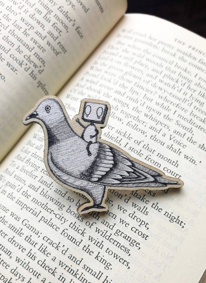 Robot on a Pigeon Wooden Pin Badge