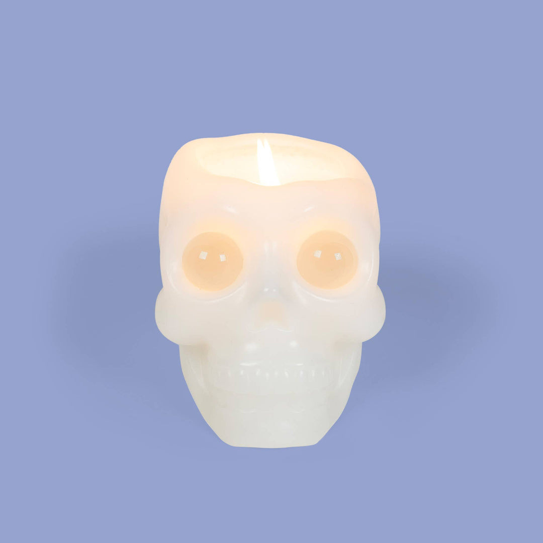 Skull Candle With Crystal Eyeballs White