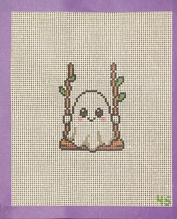 Halloween ghost swinging needlepoint hand painted canvas