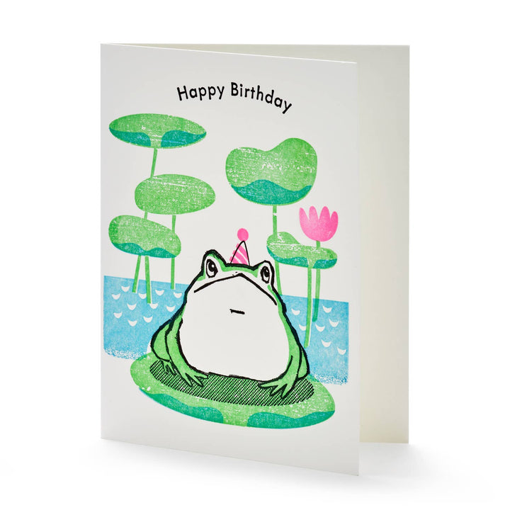 Frog on Water Lilly Pad Birthday A2 Card