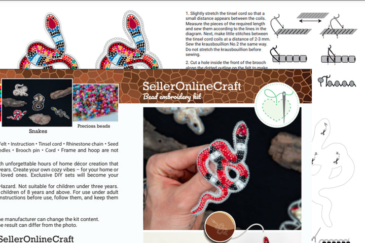 Coral Snake Bead Embroidery Kit: DIY Seed Bead Brooch