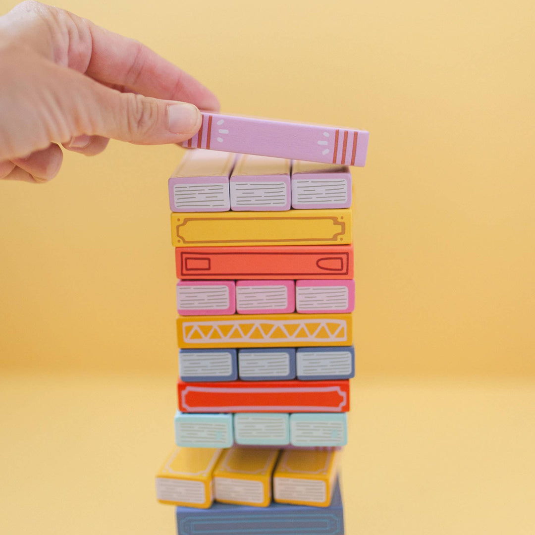 Tumbling Book Stack - Wooden Block Stacking &amp; Balance Game