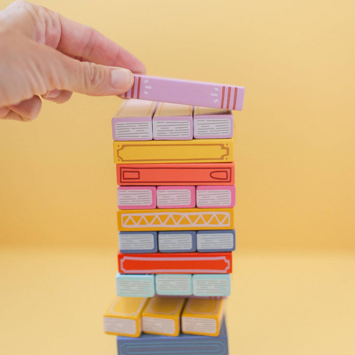 Tumbling Book Stack - Wooden Block Stacking &amp; Balance Game