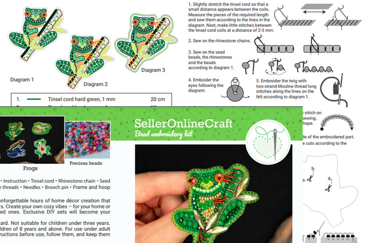 Bead Embroidery Kit: DIY Frog Brooch, Jewelry Making